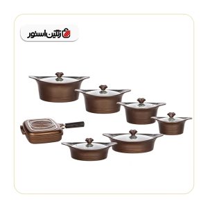 سرویس قابلمه 14 پارچه امگا طرح لبخند رنگ قهوه‌ای