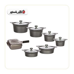 سرویس قابلمه 14 پارچه امگا طرح لبخند رنگ نوک مدادی